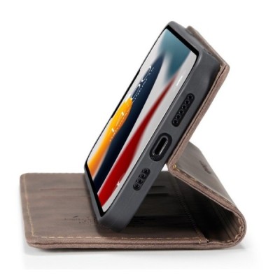 Apple iPhone 13 Pro CaseMe Retro solīds atvēramais ādas tumši brūns maciņš - maks | Vacins.lv