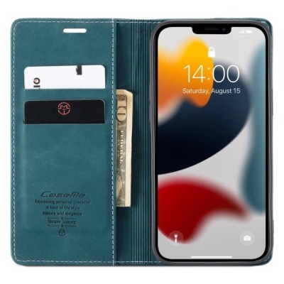 Apple iPhone 13 Pro CaseMe Retro solīds atvēramais ādas zaļš maciņš - maks | Vacins.lv