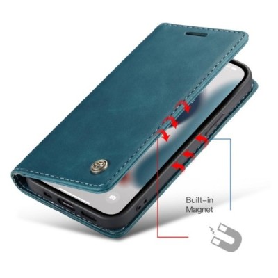 Apple iPhone 13 Pro CaseMe Retro solīds atvēramais ādas zaļš maciņš - maks | Vacins.lv