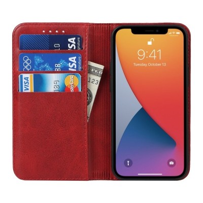 Apple iPhone 13 Mini „Split“ красный кожаный чехол-книжка | Vacins.lv