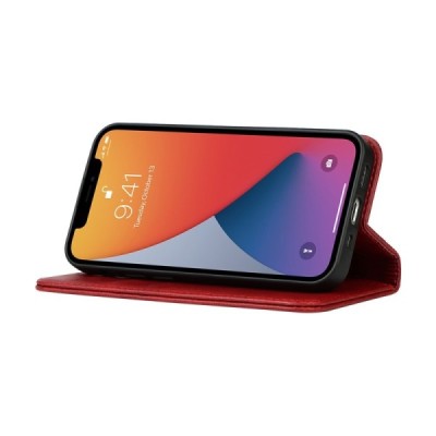 Apple iPhone 13 Mini „Split“ красный кожаный чехол-книжка | Vacins.lv