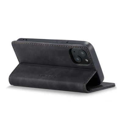 Apple iPhone 13 Mini CaseMe Retro solīds atvēramais ādas melns maciņš - maks | Vacins.lv