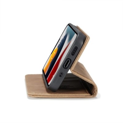 Apple iPhone 13 Mini CaseMe Retro solīds atvēramais ādas gaiši brūns maciņš - maks | Vacins.lv