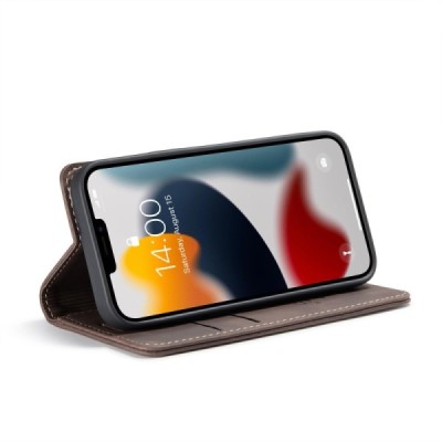 Apple iPhone 13 Mini CaseMe Retro solīds atvēramais ādas tumši brūns maciņš - maks | Vacins.lv