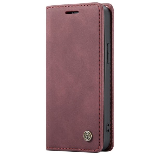 Кожиный чехол-книжка "CaseMe" Retro - бордовый (iPhone 13 Mini)