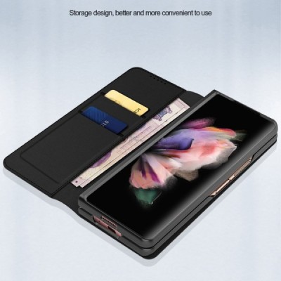 Samsung Galaxy Z Fold3 5G (F926B) „Split“ чёрный кожаный чехол-книжка | Vacins.lv