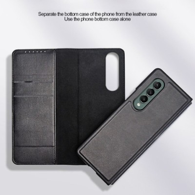 Samsung Galaxy Z Fold3 5G (F926B) „Split“ чёрный кожаный чехол-книжка | Vacins.lv