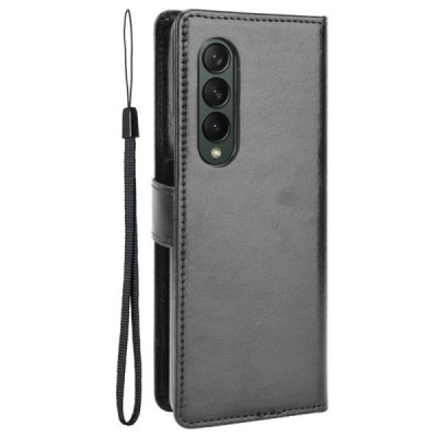 Samsung Galaxy Z Fold3 5G (F926B) открываемый чёрный кожаный чехол - книжка | Vacins.lv