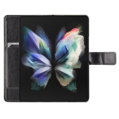 Samsung Galaxy Z Fold3 5G (F926B) открываемый чёрный кожаный чехол - книжка | Vacins.lv