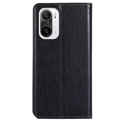 Твердый чёрный кожаный чехол-книжка для Xiaomi Poco F3 и Xiaomi Mi 11i | Vacins.lv
