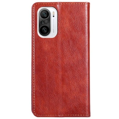 Твердый коричневый  кожаный чехол-книжка для Xiaomi Poco F3 и Xiaomi Mi 11i | Vacins.lv