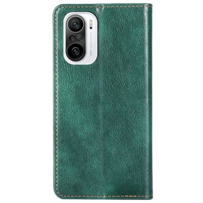 Твердый зелёный кожаный чехол-книжка для Xiaomi Poco F3 и Xiaomi Mi 11i | Vacins.lv
