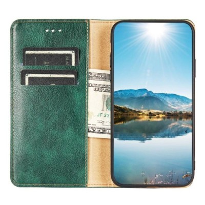 Твердый зелёный кожаный чехол-книжка для Xiaomi Poco F3 и Xiaomi Mi 11i | Vacins.lv