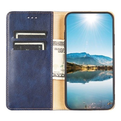 Твердый синий кожаный чехол-книжка для Xiaomi Poco F3 и Xiaomi Mi 11i | Vacins.lv