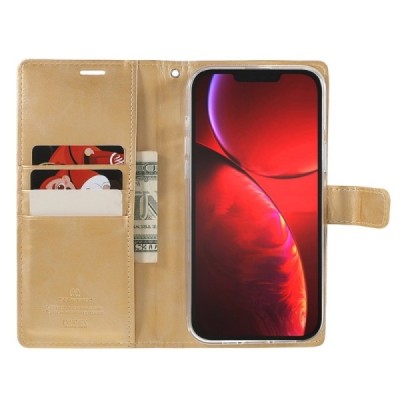 Mercury Blue Moon Apple iPhone 13 Pro Max atvērams zelta ādas maciņš - maks | Vacins.lv