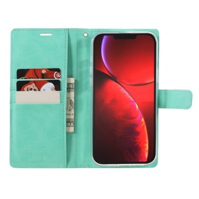Mercury Blue Moon кожаный чехол-книжка Apple iPhone 13 Pro Max мятнтого цвета | Vacins.lv