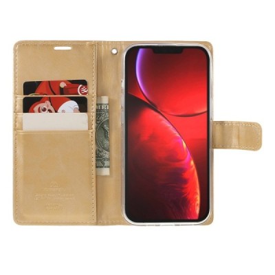 Mercury Blue Moon кожаный чехол-книжка Apple iPhone 13 золотого цвета | Vacins.lv