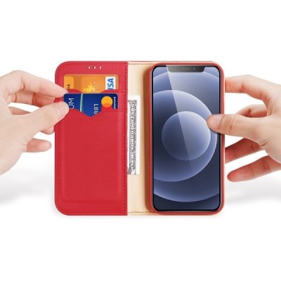 Apple iPhone 13 Mini „Dux Ducis“ Hivo sērijas sarkans ādas atvērams maciņš | Vacins.lv