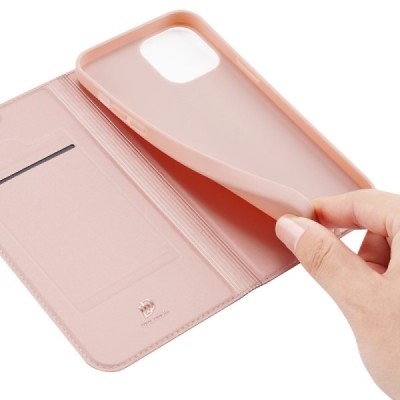 Apple iPhone 13 Pro „Dux Ducis“ Skin sērijas rozs ādas atvērams maciņš | Vacins.lv