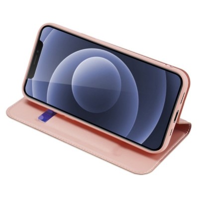 Apple iPhone 13 „Dux Ducis“ Skin sērijas rozs ādas atvērams maciņš | Vacins.lv