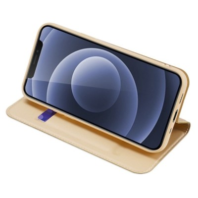 Apple iPhone 13 Mini „Dux Ducis“ Skin sērijas zelta ādas atvērams maciņš | Vacins.lv