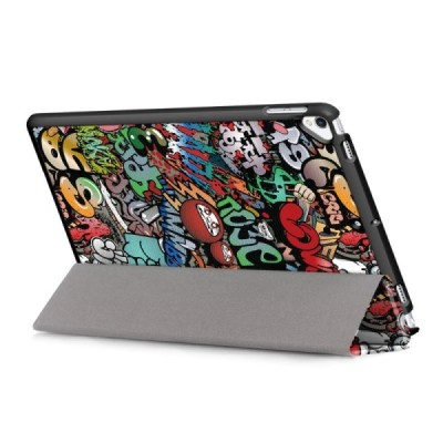 Apple iPad 10.2" (2019, 2020, 2021) „Street Art“ открываемый разноцветный кожаный чехол - книжка | Vacins.lv
