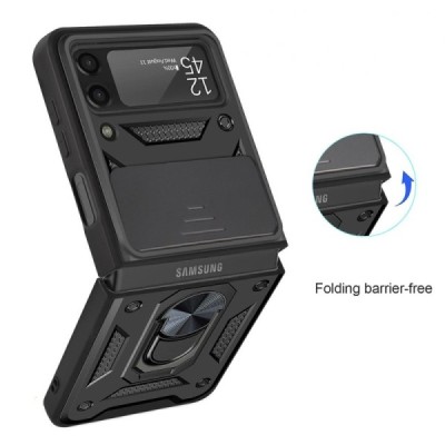 Samsung Galaxy Z Flip3 (F711) „Kickstand“ pastiprinātas aizsardzības melns apvalks | Vacins.lv