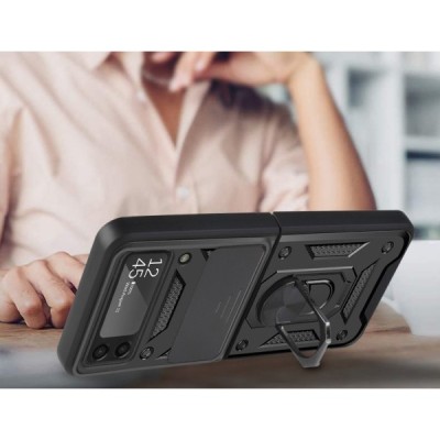 Samsung Galaxy Z Flip3 (F711) „Kickstand“ pastiprinātas aizsardzības melns apvalks | Vacins.lv