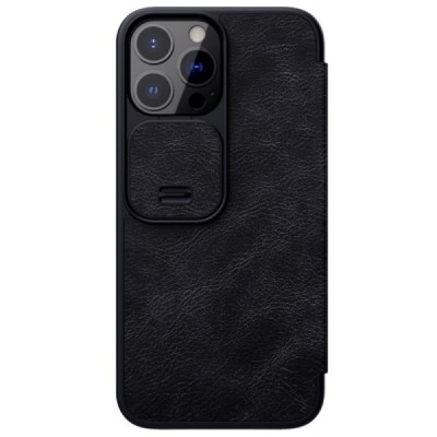 Apple iPhone 13 Pro Max роскошный серии Nillkin Qin Pro кожаный чехол-книжка - чёрный | Vacins.lv