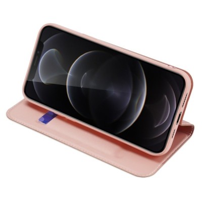Apple iPhone 13 Pro Max „Dux Ducis“ Skin sērijas rozs ādas atvērams maciņš | Vacins.lv