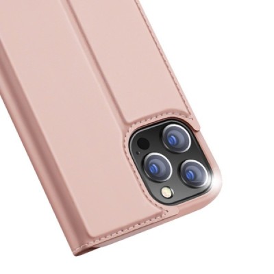 Apple iPhone 13 Pro Max „Dux Ducis“ Skin sērijas rozs ādas atvērams maciņš | Vacins.lv