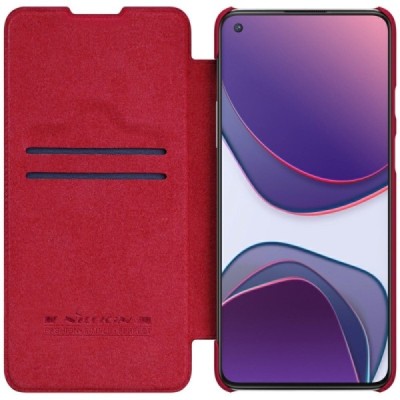 Greznais „Nillkin“ Qin sērijas ādas atvērams sarkans OnePlus 8T maciņš (maks) | Vacins.lv