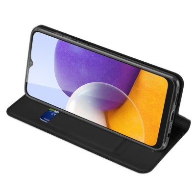 Samsung Galaxy A22 4G „Dux Ducis“ Skin sērijas melns ādas atvērams maciņš | Vacins.lv