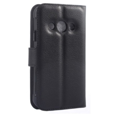 Samsung Galaxy Xcover 3 (G388) atvēramais melns ādas Litchi maciņš (maks) | Vacins.lv