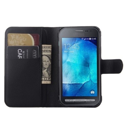 Samsung Galaxy Xcover 3 (G388) atvēramais melns ādas Litchi maciņš (maks) | Vacins.lv