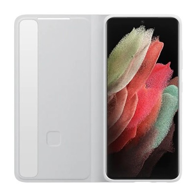Samsung Galaxy S21 Ultra (G998B) oficiāls Smart Clear View Cover atvērams gaiši pelēks maciņš (maks) | Vacins.lv