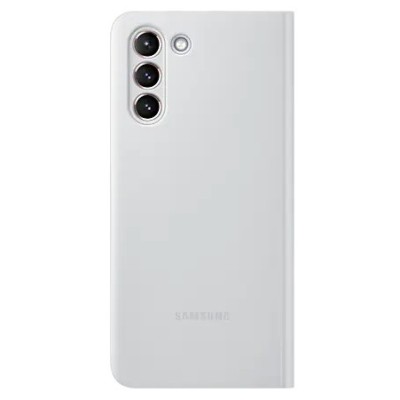Samsung Galaxy S21 (G991B) оригинальный Smart Clear View Cover (EF-ZG991CJEGEE) открываемый светло-серый кожаный чехол - книжка 