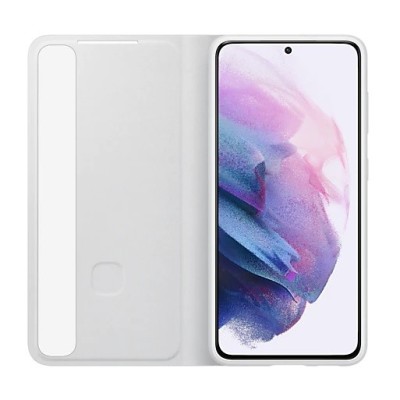 Samsung Galaxy S21 (G991B) оригинальный Smart Clear View Cover (EF-ZG991CJEGEE) открываемый светло-серый кожаный чехол - книжка 