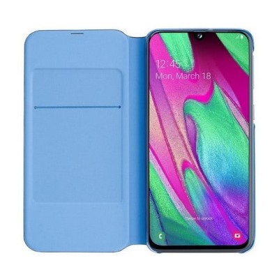 Samsung Galaxy A40 (A405F) oficiāls Wallet Cover atvērams melns ādas maciņš (maks) | Vacins.lv