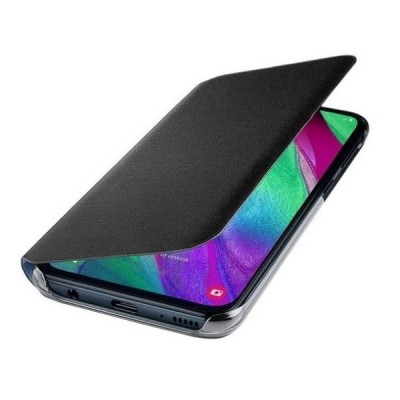 Samsung Galaxy A40 (A405F) oficiāls Wallet Cover atvērams melns ādas maciņš (maks) | Vacins.lv