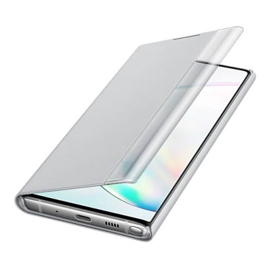Samsung Galaxy Note 10 (N970F) оригинальный Smart Clear View Cover (EF-ZN970CSEGWW) открываемый серебристый кожаный чехол - книж