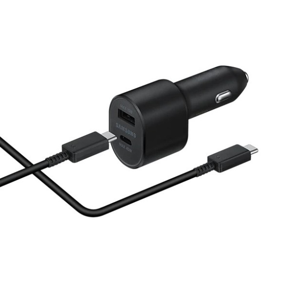 „Samsung“ Super Fast Dual Charger autolādētājs - melns + Type-C vads (45W + 15W)