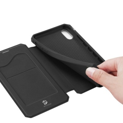 Apple iPhone X (iPhone Xs) Dux Ducis Skin X sērijas melns ādas atvērams maciņš | Vacins.lv
