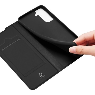 Samsung Galaxy S21+ (G996B) Dux Ducis Skin sērijas melns ādas atvērams maciņš | Vacins.lv