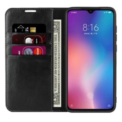 Xiaomi Mi 9 (Mi 9 Explorer) Split чёрный кожаный чехол-книжка | Vacins.lv