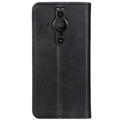 Sony Xperia Pro-I „Split" чёрный кожаный чехол-книжка | Vacins.lv