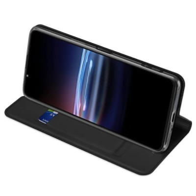 Sony Xperia Pro-I „Dux Ducis“ Skin sērijas melns ādas atvērams maciņš | Vacins.lv