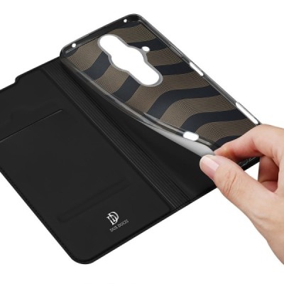Sony Xperia Pro-I „Dux Ducis“ Skin sērijas melns ādas atvērams maciņš | Vacins.lv