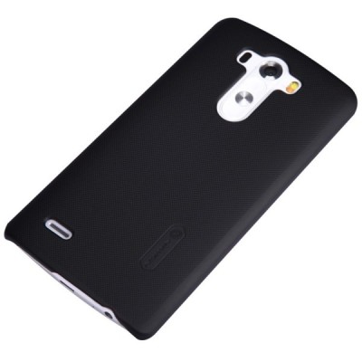 LG G3 Nillkin Frosted Shield melns plastmasas futrālis + ekrāna aizsargplēve / Vacins.lv