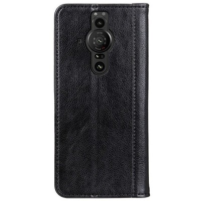 Sony Xperia Pro-I твердый открываемый чёрный кожаный чехол - книжка | Vacins.lv